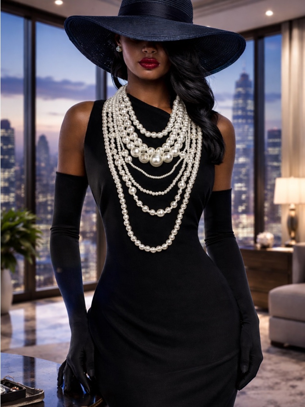 Multi-Strand Pearl Statement Necklace - Classic White Pearls